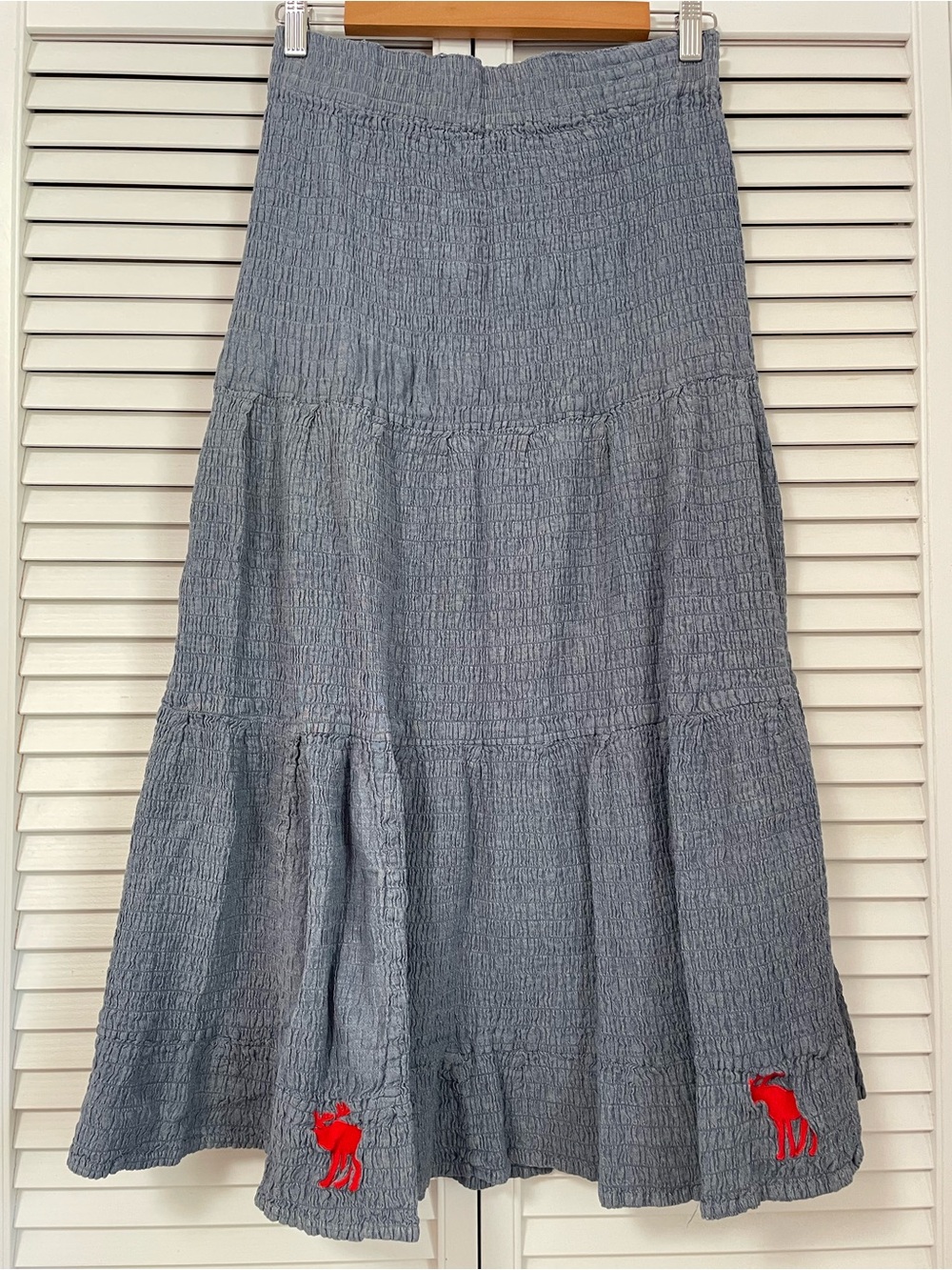 Abercrombie & Fitch Women’s Small Maxi Denim Blue Skirt Red Moose 100% Cotton